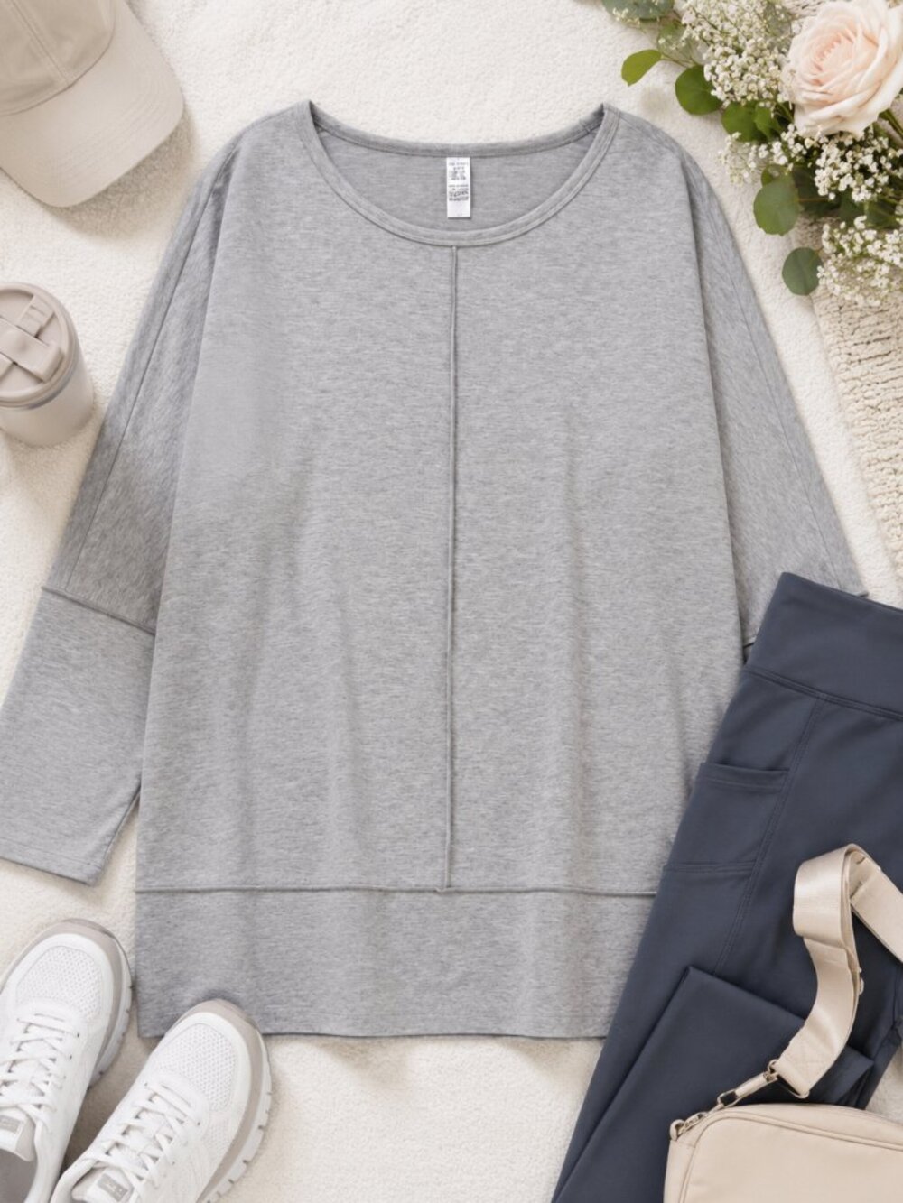 SPANX Perfect Length Dolman 3/4 Sleeve Sweatshirt Tunic Top, Gray, Size 1X Plus
